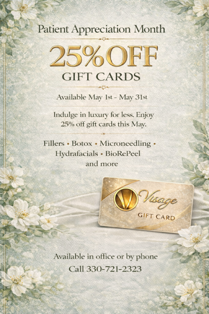 Promo detailing 25% off gift cards for the month of May